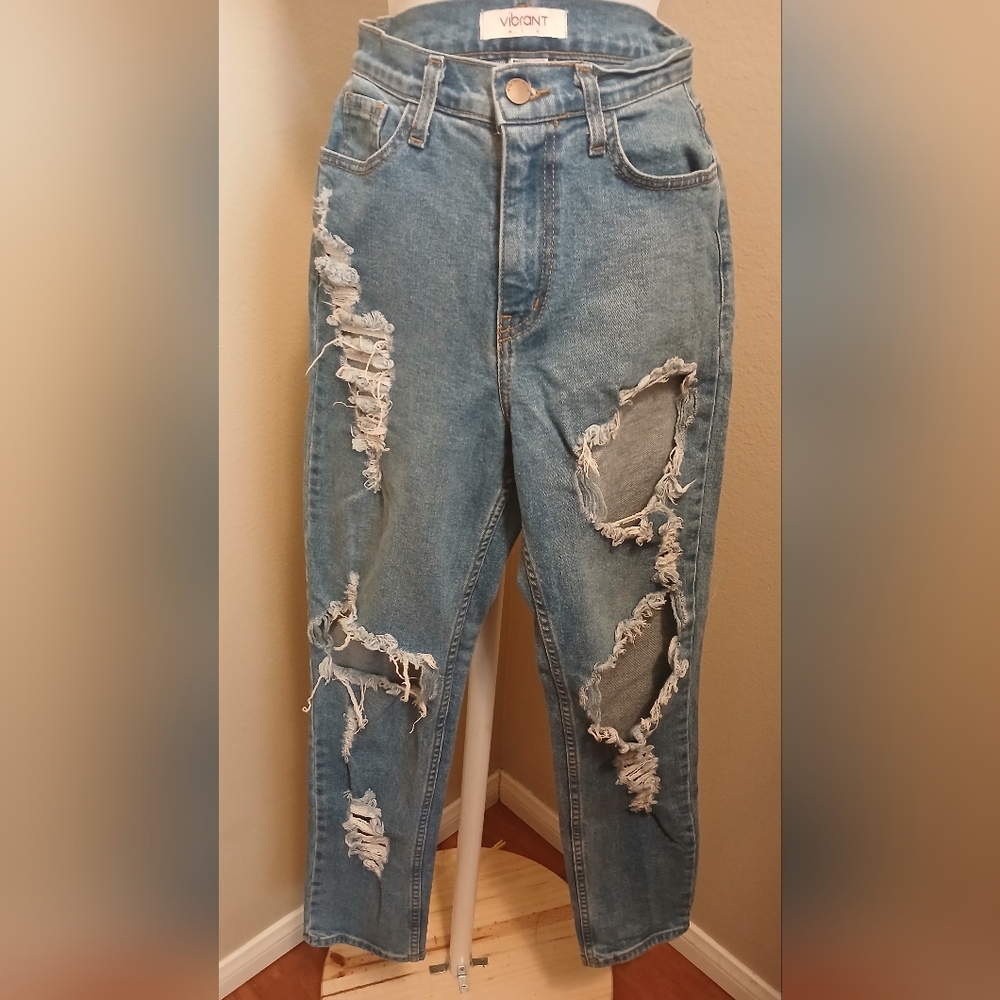 Vibrant Distressed Denim Boyfriend Jeans